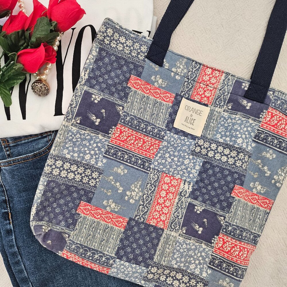 Orange & Alice Quilted Patchwork Tote Bag Vintage Style